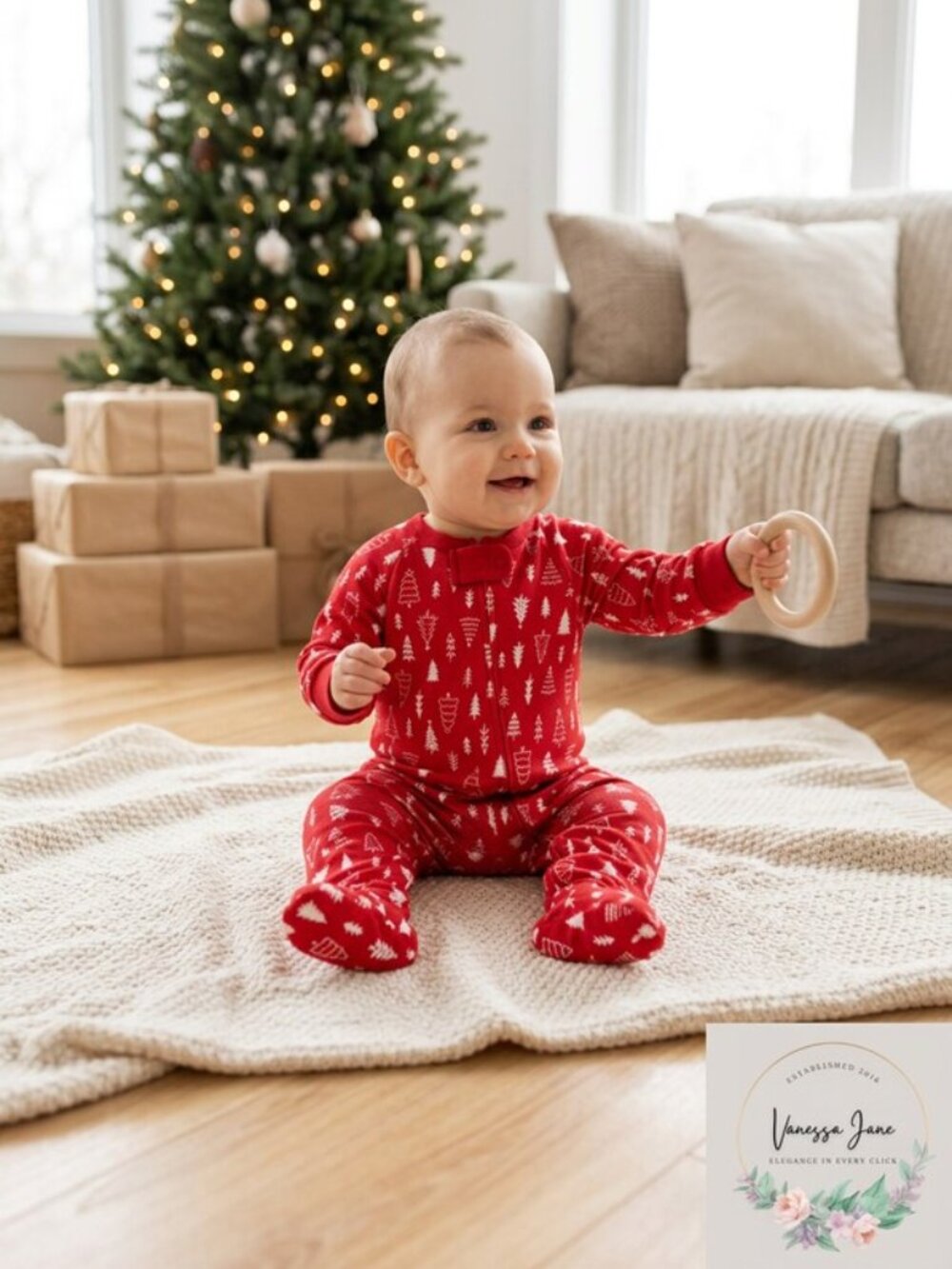 FAMILY Pajamas Baby Matching Merry Trees Footed Pajama, 6–9 Months